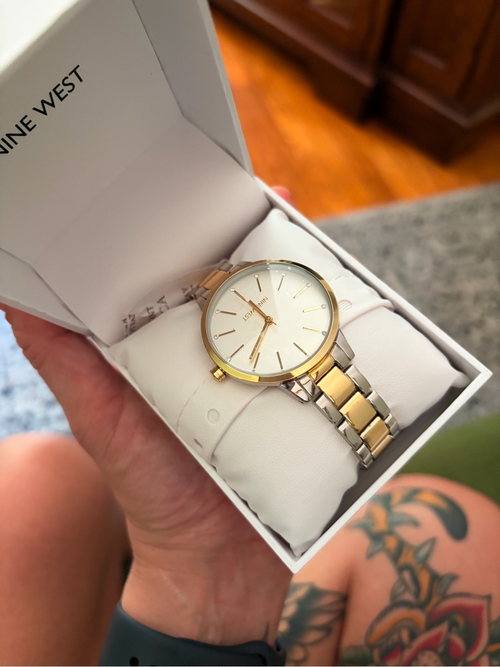 Nine West Two-Tone Gold and Silver Bracelet Watch with White Dial